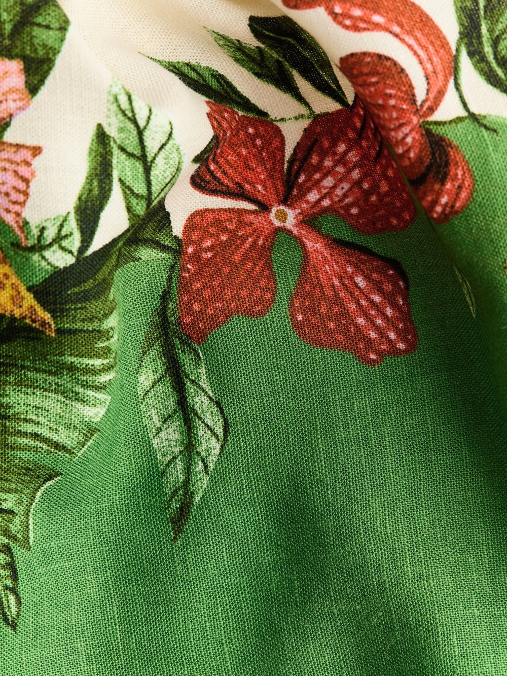 H&M Linen Blend Tropical Halter Midi Dress Green White Floral Vacation L - Picture 6 of 12